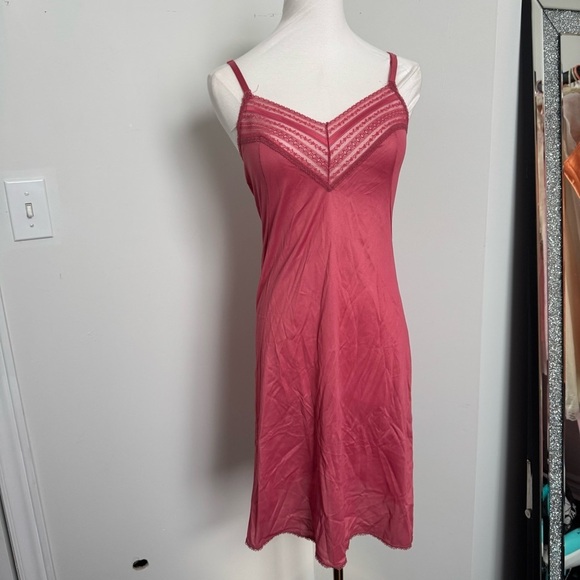 Vintage rose blush Elegant Pink Lace Trim Slip Dress 34 fairy coquette dreamy - Picture 2 of 7